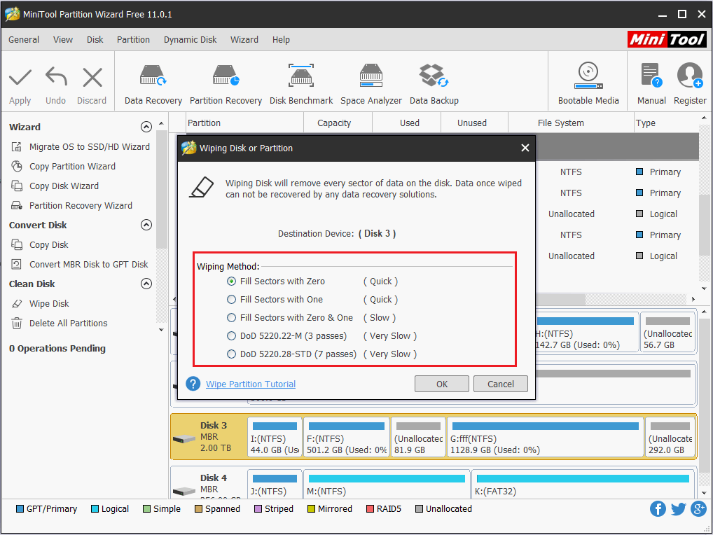 Minitool partition Wipe methods